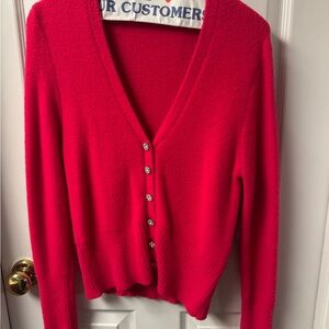 Zara Women's Bright Pink and Bright Red  V-Neck Button-Up Sweaters